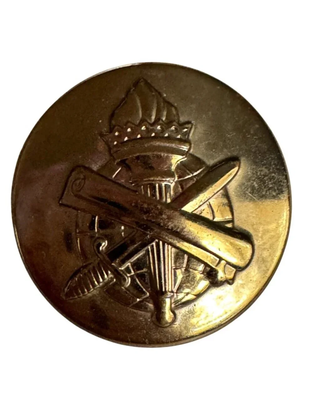 Vintage Military Civil Affairs Branch Gold Pinback Insignia - Crossed Torch & Sw